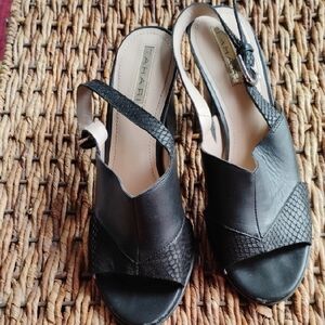 Tahari Black Textured Slingback Heels